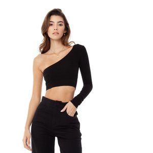 ARE YOU AM I one shoulder black top
